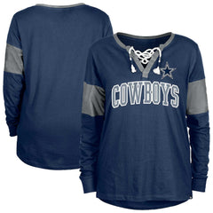 Dallas Cowboys New Era Women's Lace-Up Notch-Neck Long Sleeve T-Shirt - Navy - NFL