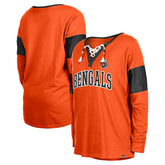 Cincinnati Bengals New Era Women's Lace-Up Notch-Neck Long Sleeve T-Shirt - Orange - NFL