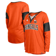 Cincinnati Bengals New Era Women's Lace-Up Notch-Neck Long Sleeve T-Shirt - Orange - NFL