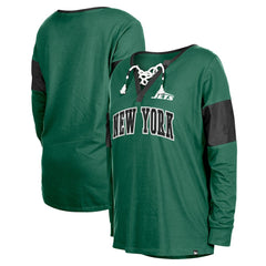 New York Jets New Era Women's Lace-Up Notch-Neck Long Sleeve T-Shirt - Green - NFL