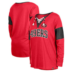 San Francisco 49ers New Era Women's Lace-Up Notch-Neck Long Sleeve T-Shirt - Scarlet - NFL
