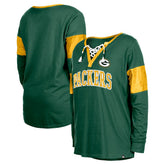 Green Bay Packers New Era Women's Lace-Up Notch-Neck Long Sleeve T-Shirt - Green - NFL