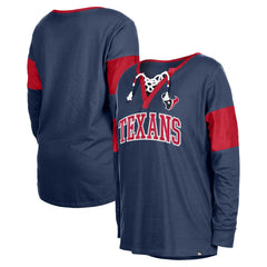 Houston Texans New Era Women's Lace-Up Notch-Neck Long Sleeve T-Shirt - Navy - NFL