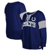 Indianapolis Colts New Era Women's Plus Size Lace-Up Notch Neck Long Sleeve T-Shirt - Royal - NFL