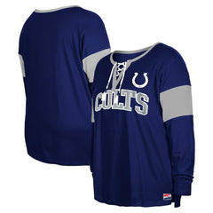 Indianapolis Colts New Era Women's Plus Size Lace-Up Notch Neck Long Sleeve T-Shirt - Royal - NFL
