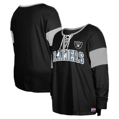 Las Vegas Raiders New Era Women's Plus Size Lace-Up Notch Neck Long Sleeve T-Shirt - Black - NFL