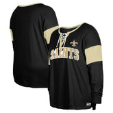 New Orleans Saints New Era Women's Plus Size Lace-Up Notch Neck Long Sleeve T-Shirt - Black - NFL