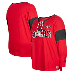 San Francisco 49ers New Era Women's Plus Size Lace-Up Notch Neck Long Sleeve T-Shirt - Scarlet - NFL