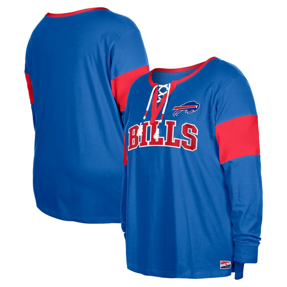 Buffalo Bills New Era Women's Plus Size Lace-Up Notch Neck Long Sleeve T-Shirt - Royal - NFL
