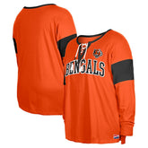 Cincinnati Bengals New Era Women's Plus Size Lace-Up Notch Neck Long Sleeve T-Shirt - Orange - NFL