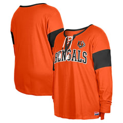 Cincinnati Bengals New Era Women's Plus Size Lace-Up Notch Neck Long Sleeve T-Shirt - Orange - NFL