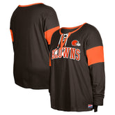 Cleveland Browns New Era Women's Plus Size Lace-Up Notch Neck Long Sleeve T-Shirt - Brown - NFL