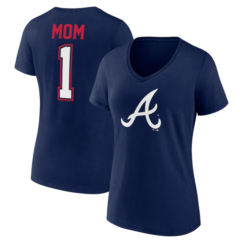 Atlanta Braves Fanatics Women's Plus Size Mother's Day #1 Mom V-Neck T-Shirt Sale