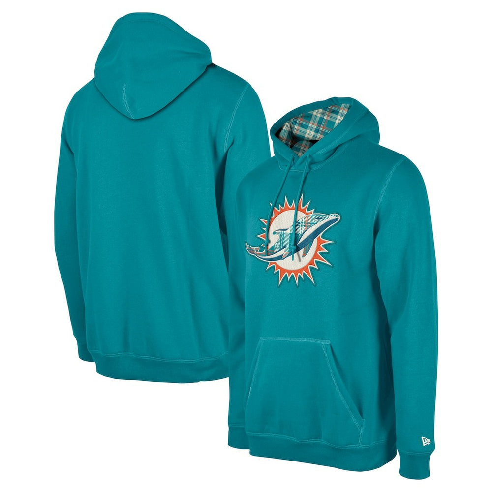 Miami Dolphins New Era 3rd Down Plaid Pullover Hoodie - Teal - NFL