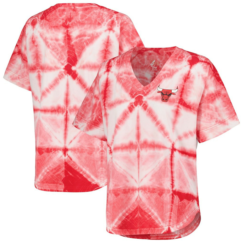 Chicago Bulls G-III 4Her by Carl Banks Women's Tournament Raglan Oversized Tie-Dye V-Neck T-Shirt Red