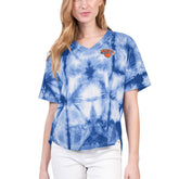 New York Knicks G-III 4Her by Carl Banks Women's Tournament Raglan Oversized Tie-Dye V-Neck T-Shirt Blue