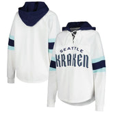 Seattle Kraken G-III 4Her by Carl Banks Women's Goal Zone Long Sleeve Lace-Up Hoodie T-Shirt - White/Deep Sea Blue | NHL sale