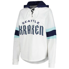 Seattle Kraken G-III 4Her by Carl Banks Women's Goal Zone Long Sleeve Lace-Up Hoodie T-Shirt - White/Deep Sea Blue | NHL sale