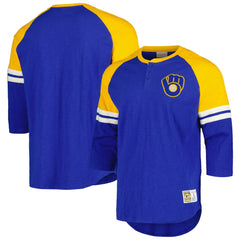 Milwaukee Brewers Mitchell & Ness Cooperstown Collection Legendary Raglan Slub Henley 3/4-Sleeve T-Shirt for sale