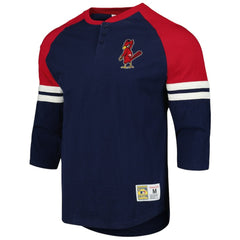 St. Louis Cardinals Mitchell & Ness Cooperstown Collection Legendary Raglan Slub Henley Three-Quarter Sleeve T-Shirt Sale