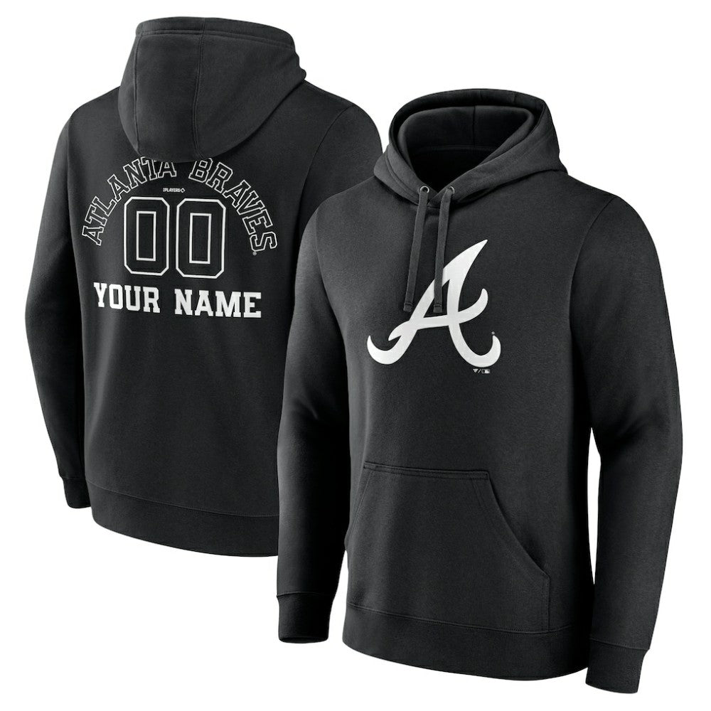 Atlanta Braves Monochrome Personalized Name & Number Pullover Hoodie Discount