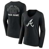 Atlanta Braves Women's Monochrome Personalized Name & Number Long Sleeve V-Neck T-Shirt Online