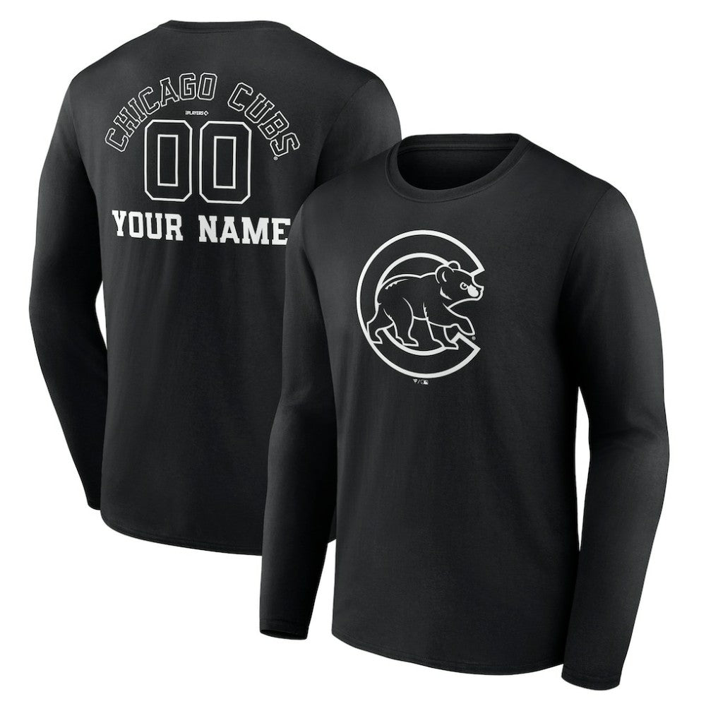 Chicago Cubs Monochrome Personalized Name & Number Long Sleeve T-Shirt Discount