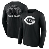 Cincinnati Reds Monochrome Personalized Name & Number Long Sleeve T-Shirt Online
