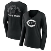 Cincinnati Reds Women's Monochrome Personalized Name & Number Long Sleeve V-Neck T-Shirt Near Me