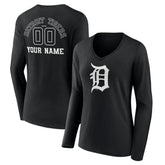 Detroit Tigers Women's Monochrome Personalized Name & Number Long Sleeve V-Neck T-Shirt Outlet