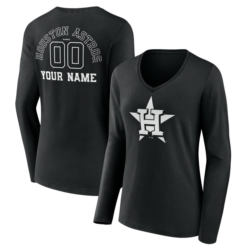 Houston Astros Women's Monochrome Personalized Name & Number Long Sleeve V-Neck T-Shirt Outlet