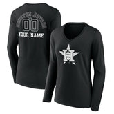 Houston Astros Women's Monochrome Personalized Name & Number Long Sleeve V-Neck T-Shirt Outlet
