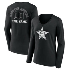 Houston Astros Women's Monochrome Personalized Name & Number Long Sleeve V-Neck T-Shirt Outlet