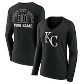 Kansas City Royals Women's Monochrome Personalized Name & Number Long Sleeve V-Neck T-Shirt Sale