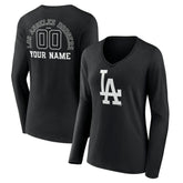 Los Angeles Dodgers Women's Monochrome Personalized Name & Number Long Sleeve V-Neck T-Shirt Near Me
