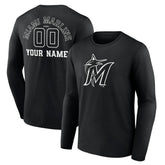 Miami Marlins Monochrome Personalized Name & Number Long Sleeve T-Shirt Discount