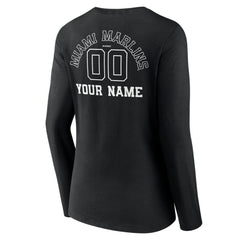 Miami Marlins Women's Monochrome Personalized Name & Number Long Sleeve V-Neck T-Shirt Near Me