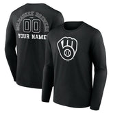 Milwaukee Brewers Monochrome Personalized Name & Number Long Sleeve T-Shirt Sale