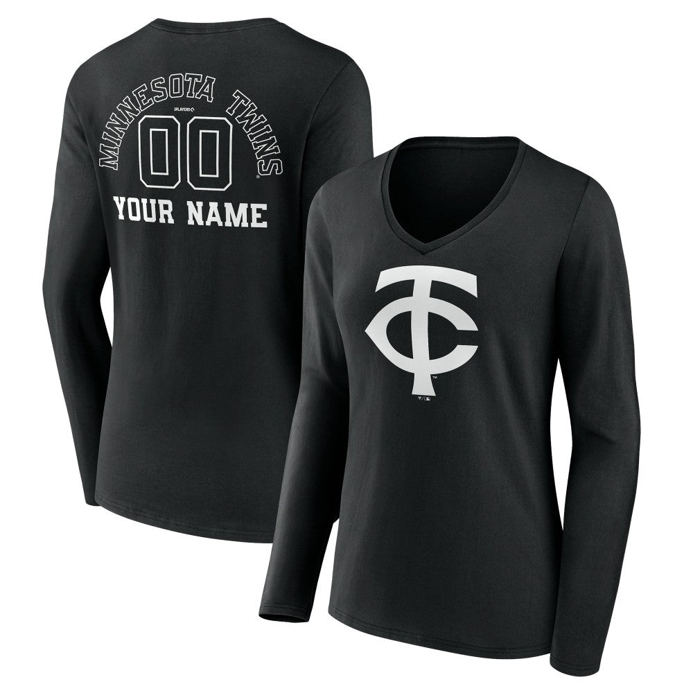 Minnesota Twins Women's Monochrome Personalized Name & Number Long Sleeve V-Neck T-Shirt Near Me