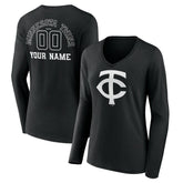Minnesota Twins Women's Monochrome Personalized Name & Number Long Sleeve V-Neck T-Shirt Near Me