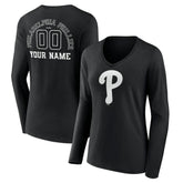 Philadelphia Phillies Women's Monochrome Personalized Name & Number Long Sleeve V-Neck T-Shirt for sale