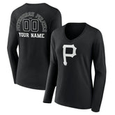 Pittsburgh Pirates Women's Monochrome Personalized Name & Number Long Sleeve V-Neck T-Shirt Near Me
