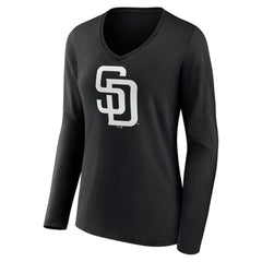 San Diego Padres Women's Monochrome Personalized Name & Number Long Sleeve V-Neck T-Shirt Sale