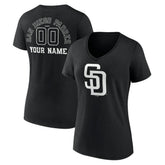 San Diego Padres Women's Monochrome Personalized Name & Number V-Neck T-Shirt Outlet