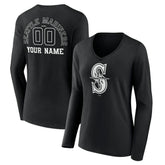Seattle Mariners Women's Monochrome Personalized Name & Number Long Sleeve V-Neck T-Shirt Discount
