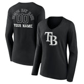 Tampa Bay Rays Women's Monochrome Personalized Name & Number Long Sleeve V-Neck T-Shirt Outlet