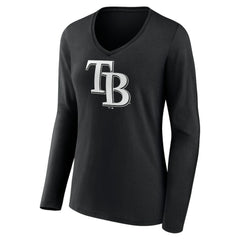 Tampa Bay Rays Women's Monochrome Personalized Name & Number Long Sleeve V-Neck T-Shirt Outlet