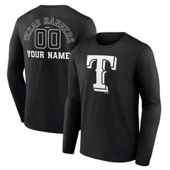 Texas Rangers Monochrome Personalized Name & Number Long Sleeve T-Shirt Near Me