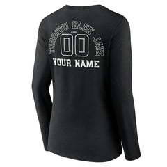 Toronto Blue Jays Women's Monochrome Personalized Name & Number Long Sleeve V-Neck T-Shirt Sale