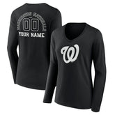 Washington Nationals Women's Monochrome Personalized Name & Number Long Sleeve V-Neck T-Shirt Outlet